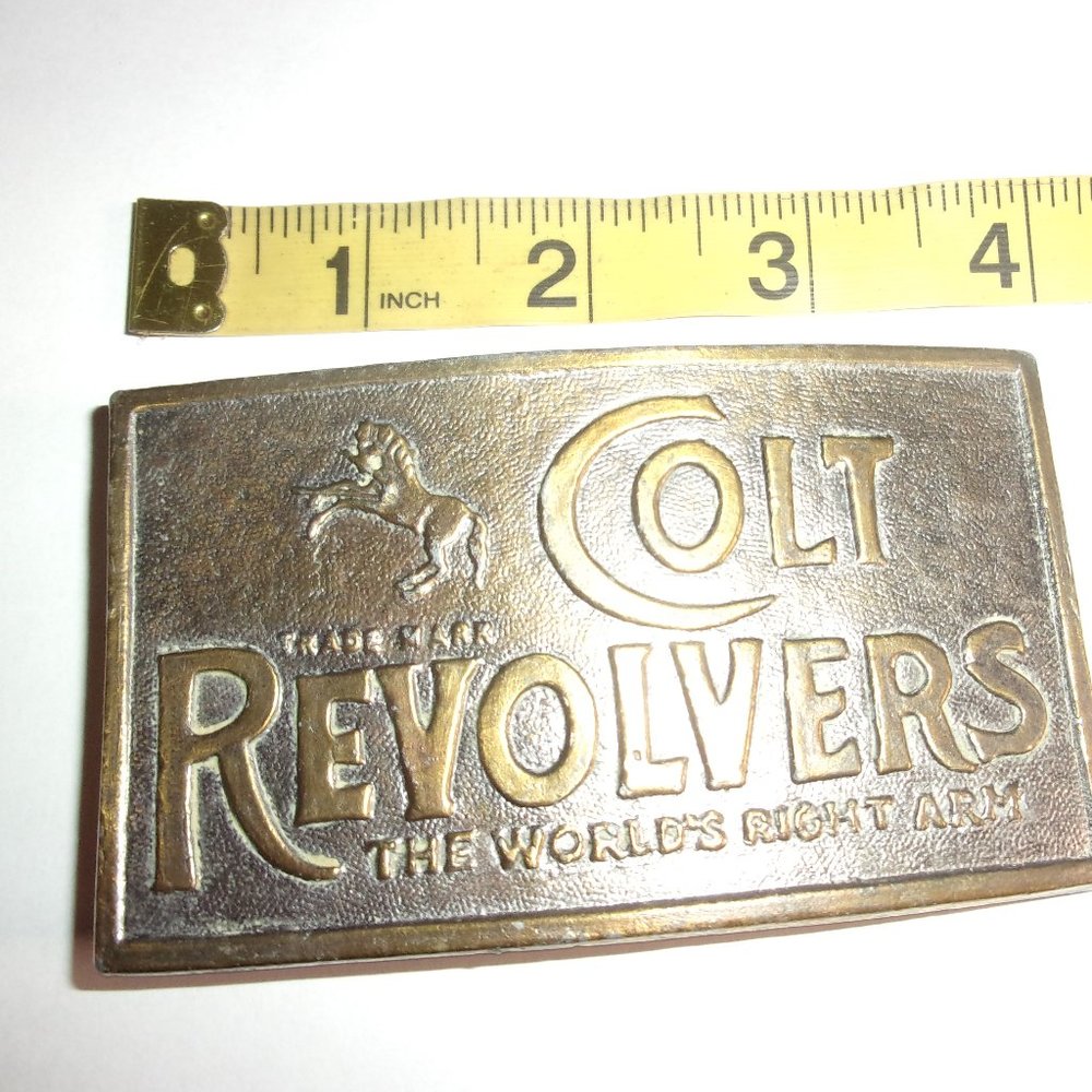 Colt Revolvers The World's Right Arm Brass Belt Buckle